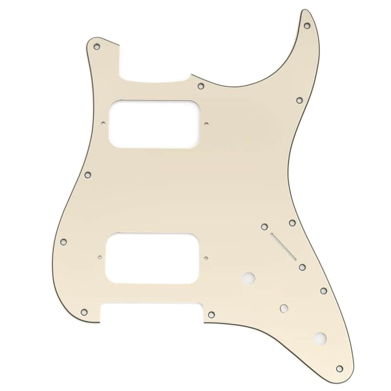 11 Holes ST HH Guitar Pickguard with Round Corner Uncovered Humbucker 2-Pot Mini Switch Layout for Fender Squier Strat Style Electric Guitar, 3Ply Cream image 1