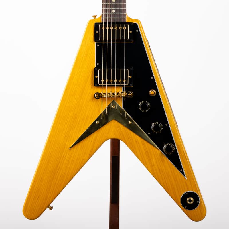 Gibson Custom 1958 Korina Flying V Black Pickguard, Natural | Demo