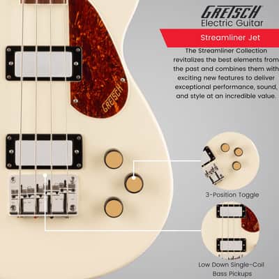 Gretsch Streamliner Jet Club Single Cut Vintage White Bass Guitar Bundle image 4
