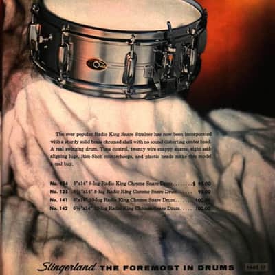 Slingerland - 5x14" Radio King 10-Lug Snare Drum. 1968–1972 - Chrome over Brass image 3