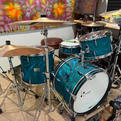 Sonor Tear Drop - Chicago 1966 - Blue/Green Turquoise Satin Flame image 1