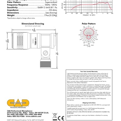 Four (4) CAD TSM411 Supercardioid Dynamic Microphone 2010s - Champagne image 7
