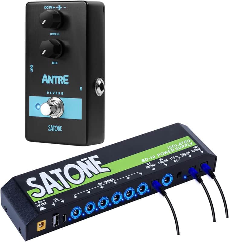 Guitar Pedal Power Supply,9v Effects Pedal Board Power Supply with 10 Isolated DC Output and Satone S803 Antre Reverb Electric Guitar Effect Pedal image 1
