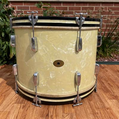 1940s-1950s Slingerland Radio King Drum Set White Marine Pearl 20/13/16 image 15