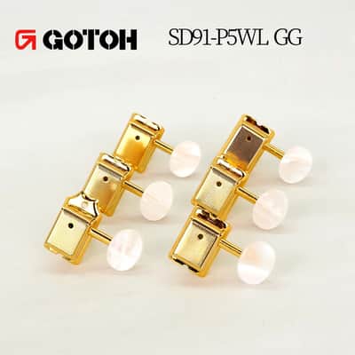 Gotoh SD91-P5W Vintage Guitar Tuning Machines 6-In-Line (L6) — Gold, Pearloid Buttons