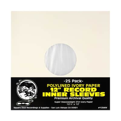 (25) 12" Ivory Paper Plastic Record Heavyweight Polylined Inner Sleeves 12IAIV image 1