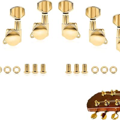 Guitar Locking Tuners 6 Inline,Lock String Tuning Key Pegs,guitar machine heads with Hexagonal Handle (Gold, 3 Left +3 Right) image 1