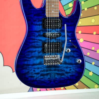 Ibanez GRX70 Quilted Top Electric Guitar, Transparent Blue Burst image 4