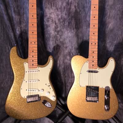Fender Stratocaster Telecaster 1993 Gold Sparkle GC LE 29th Anniversary Matched Set image 1