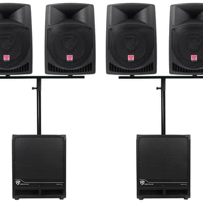 (4) Rockville RPG12 12" Active DJ PA Speakers+Mounts+(2) 12" Powered Subwoofers image 1