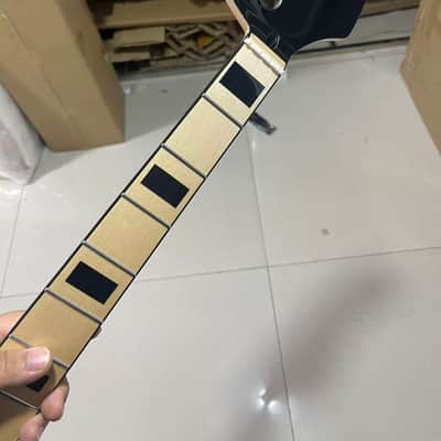 Black head Black binding 4 string electric bass neck jazz bass stainless steel 20 frets gloss Maple guitar neck 34inch hole 18mm Black block inlay image 2