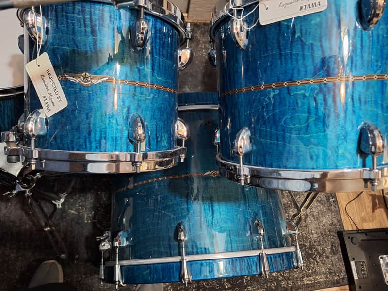 Tama Star Maple 5pc Drum Set Ocean Blue Curly Maple w/Outer Inlay image 1