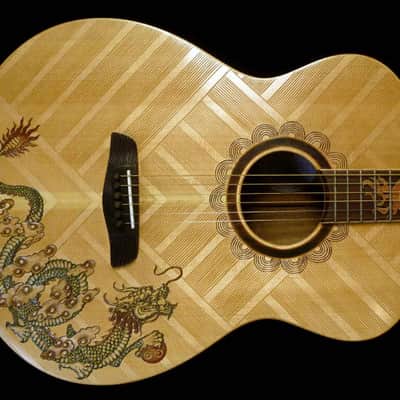 Blueberry Handmade Baritone Acoustic Guitar Dragon Motif image 11