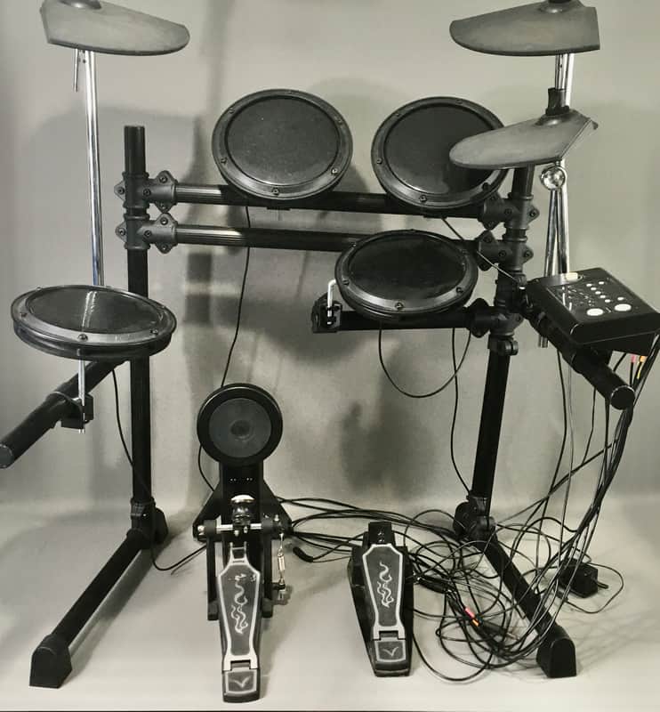7-Piece Full Electronic Drum Kit Model E-ED001 2010 Black Rack + Cymbals Pedals Cables AC Adapter + Bonus Drum Stool image 1