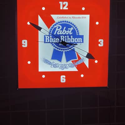 Pabst Blue Ribbon Beer Pam Clock Company Dealer Style Light-Up Clock Killer Cool Man Cave/Garage Item image 3