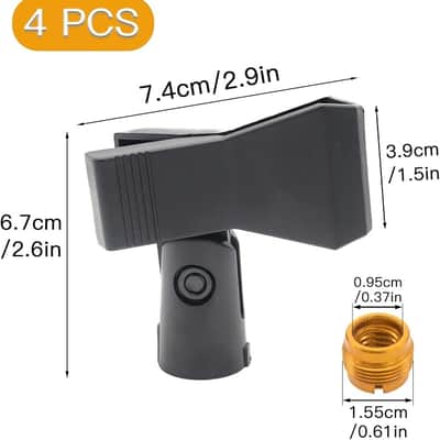 4pcs Microphone Clips with 5/8 Inch Male to 3/8 Inch Mic Clip Adapter, Universal Mic Clip for Microphone Mount, 180° Front-To-Back Rotation Mic Holder Clamp for Mic Stand image 2