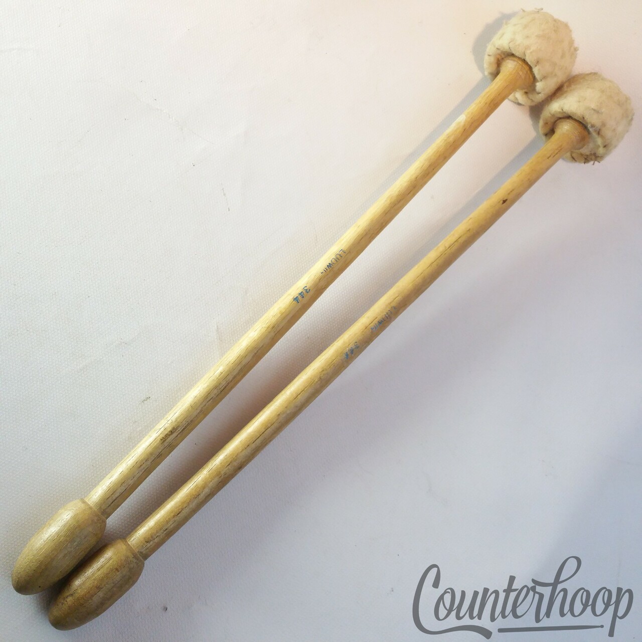 Ludwig #344 Mallets Marching Bass Drum Wood Handles Felt Heads Vintage 60s USA — main photograph
