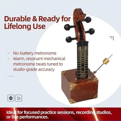 Handcrafted Solid Wood Mechanical Metronome - Violin Scroll Head Vintage Design image 6