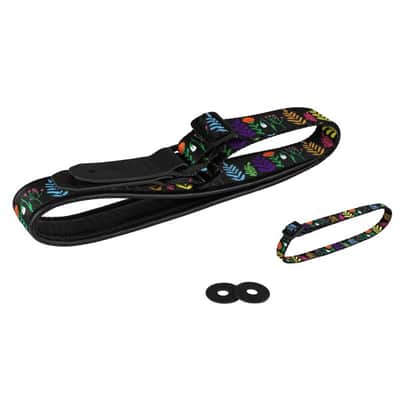 Strap for Guitar Ukrainian Nylon + Leather Ethnic Black Flowers image 2