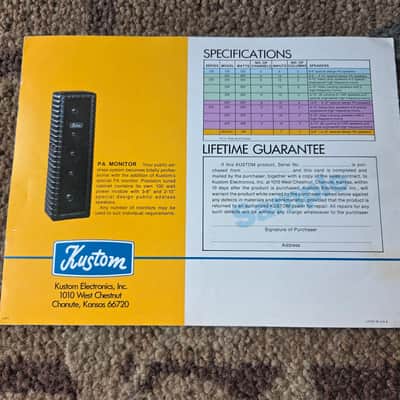 Vintage Circa 1971 Kustom Public Address Systems Catalog! Rare, Original Case Candy, Paperwork! image 5