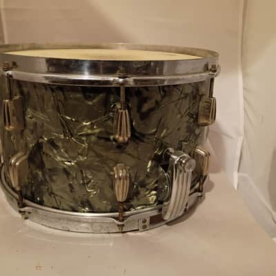 Slingerland/Radio King Snare drum 8x14 clamshell strainer solid shell 1940s - Black Diamond Pearl BDP image 6