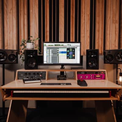 Baltic Birch Studio Desk | 9U Rack and 88-Key Keyboard Tray | Music Production Furniture image 8