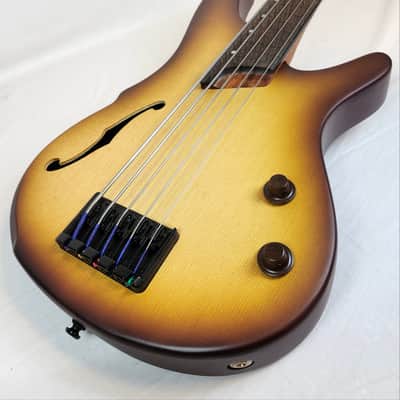 Ibanez SRH505F SR Workshop 5 String Fretless Semi Hollowbody Bass, Natural Browned Burst Flat image 7