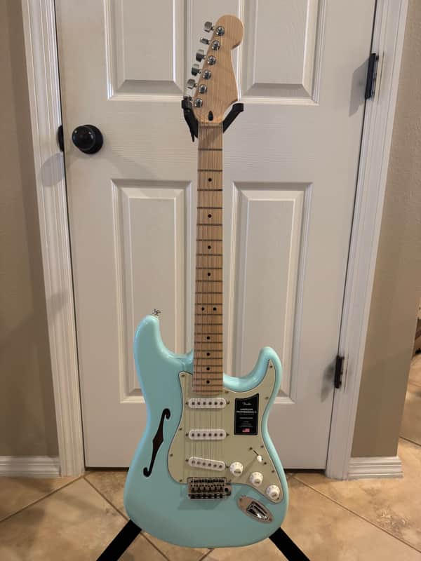 Partscaster Thinline S-Style (Semi-hollow Fender Strat) - Daphne Blue image 1