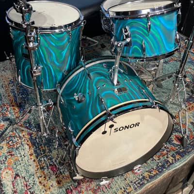 Sonor "Chicago" 3-Piece Drum Set 1965 - MF Marine Turquoise Satin image 4