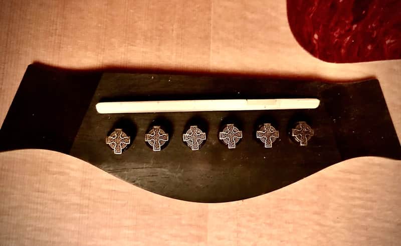 Got Bridge Pins? Ebony Bridge Pins with Bronze Celtic Cross Tops image 1