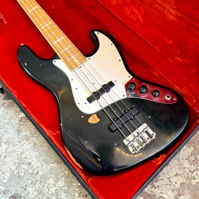 1975 Fender Jazz Bass with Maple Fretboard black original vintage USA bartolini image 6