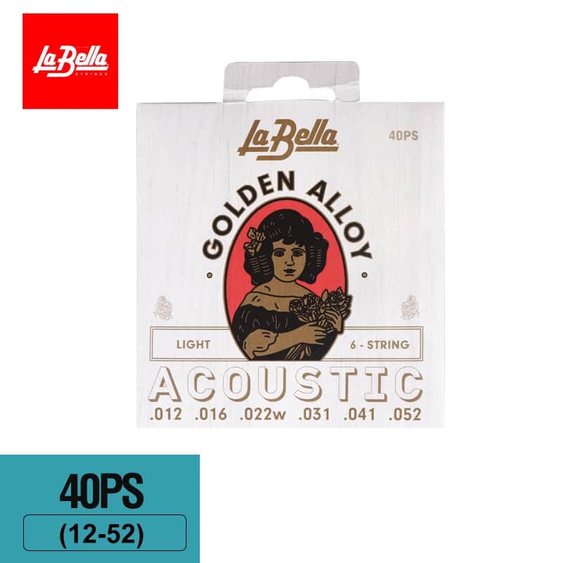 La Bella 40PS Golden Alloy Acoustic Guitar Strings – 80/20 Brass, Light 12-52 image 1