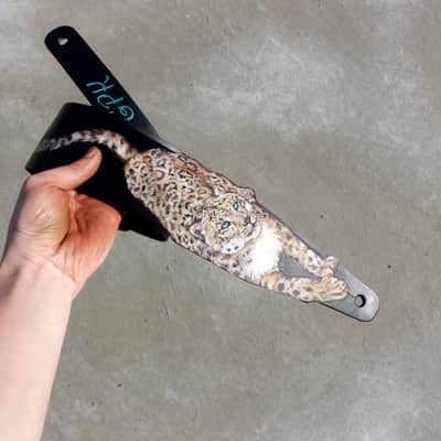 Burny Black custom guitar strap _ snow leopard black made to order - oil image 5