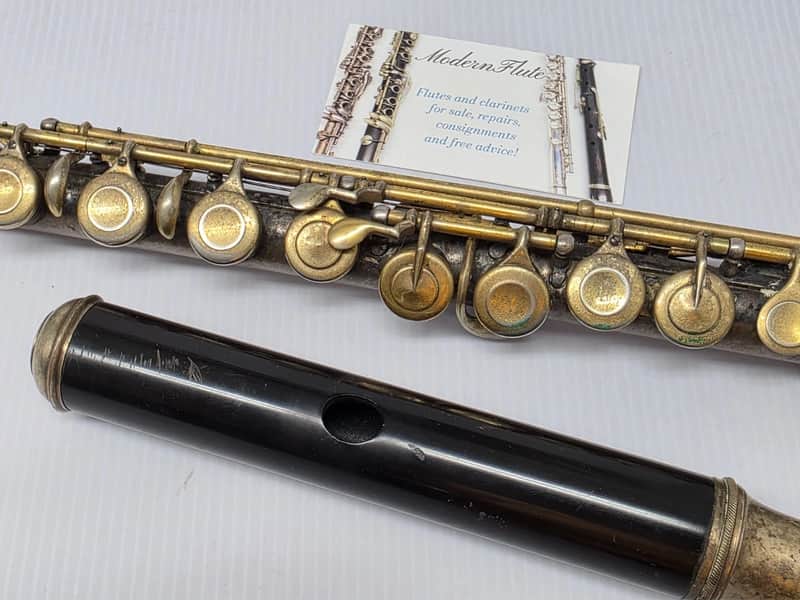 Rare Antique C.G. Conn C Flute Ebonite Headjoint Satin Silver Unibody w/ Gold Plating 440hz image 1
