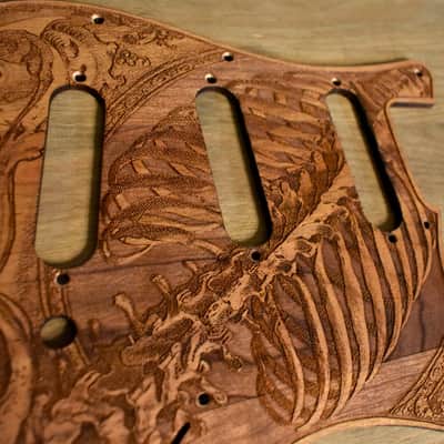 Handcrafted Cherrywood Pickguard for Fender Stratocaster HSS/SSS – Laser-Engraved Unique Design image 5