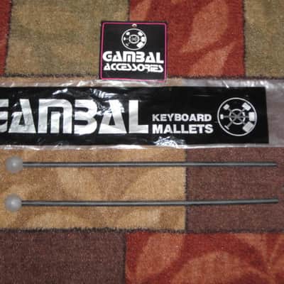 one pair new old stock Gambal GPL(UG13GPLXX) Percussive Keyboard Mallets (for xylophones and glockenspiels), 1 inch Clear (but cloudy) Hard Nylon Ball Heads with Black Synthetic Shafts, with original packaging - from 1990s - early 2000s image 1