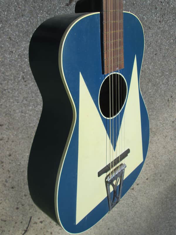 Vintage '50s Stella Harmony Blue Sundale Deco Parlor Guitar for