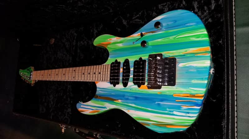 Suhr Modern Neon Drip 2014 Orange With Blue, Green, And White Swirl image 1