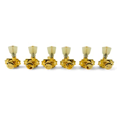 Kluson Revolution Locking Tuners 3x3 Pearloid keystone button - Gold KRGL-3-GP image 1