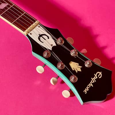 1998 Epiphone Riviera rare color Turquoise frequensator tailpiece image 9