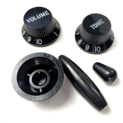 Stratocaster Black set : 3 control UFO + Tremolo + Switch Metric size Knobs image 2