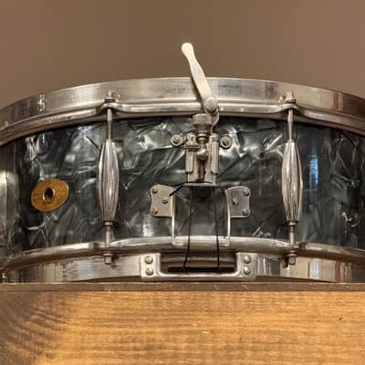 1950's Slingerland 5.5x14 Gene Krupa Radio King Black Diamond Pearl Snare Drum Solid Shell image 6