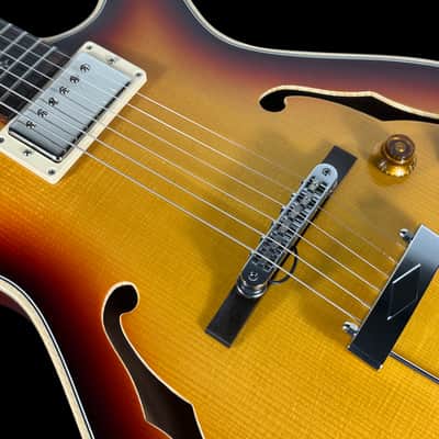 2025 Knaggs Chena A Hollowbody Archtop w Humbucker and Piezo ~ Dark Cherry Burst Gloss image 6