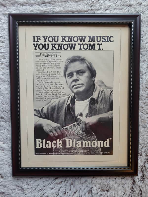 1982 Black Diamond Strings Promotional Ad Framed Tom T Hall Original image 1