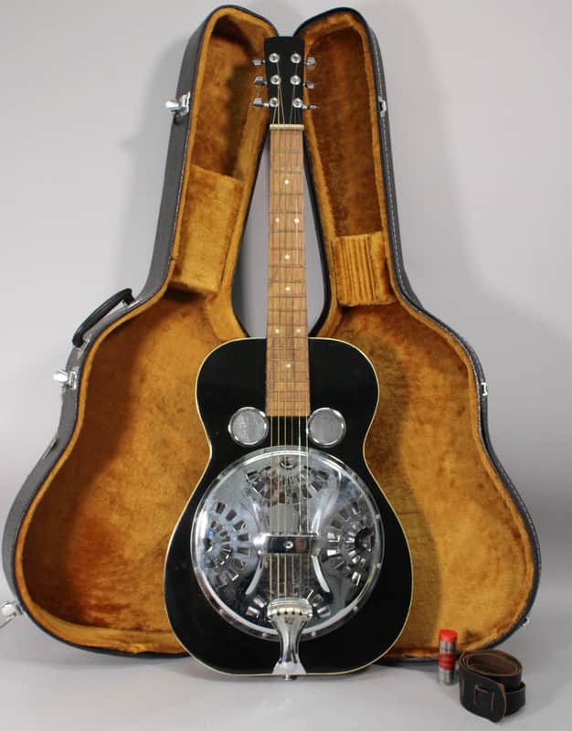 1983 Dobro Square Neck Lap Steel Acoustic Resonator Black w/OHSC image 1