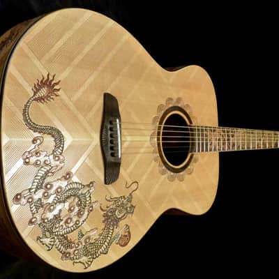 Blueberry Handmade Baritone Acoustic Guitar Dragon Motif image 2