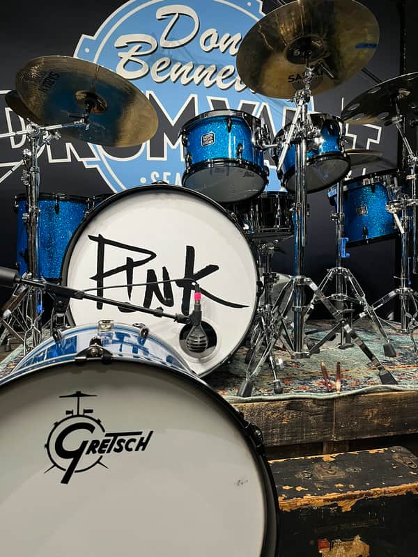 Mark Schulman's P!NK Gretsch USA Maple 7-Piece Drum Set, 2008 — Blue Sparkle