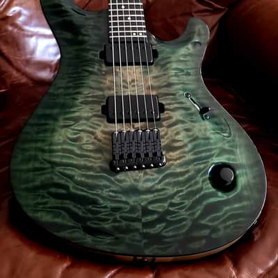 Mayones Regius Core 6 5A QM top, Hannes bridge, Black Limba body, Flamed Ebony Fretboard 20", Cascading Luminlay Dot Inlays, Bare Knuckle Pickups PolyPaf image 1