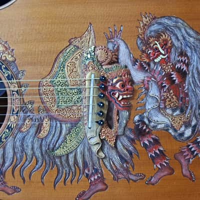 Blueberry Left Handed Handmade Acoustic Guitar Grand Concert Balinese Barong Motif New In Stock image 9
