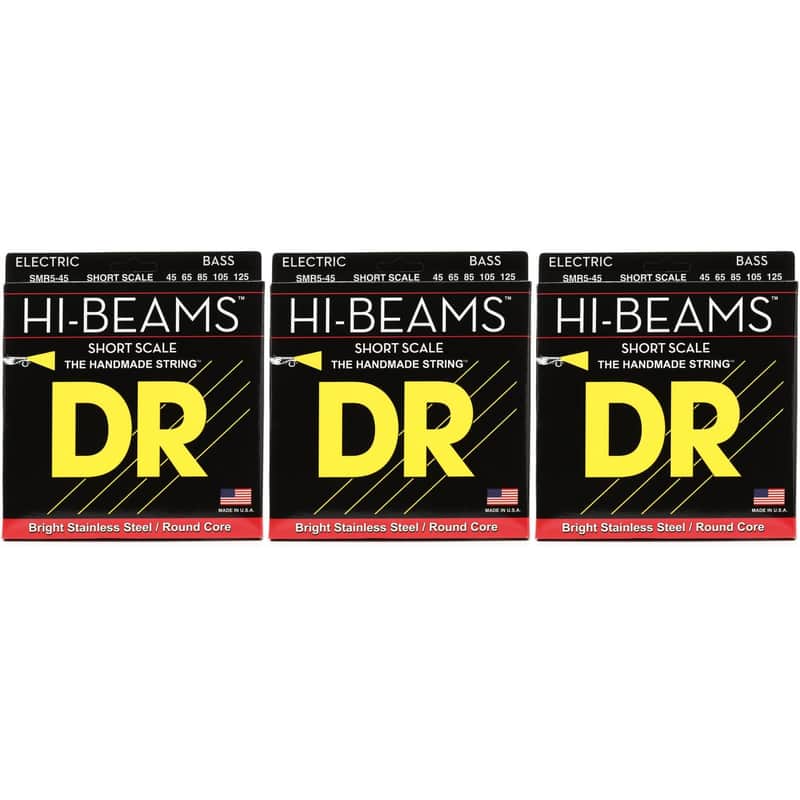 DR Strings SMR5-45 Hi-Beam Short Scale Bass Guitar Strings - .045-.125 Medium 5-string (3-Pack) image 1